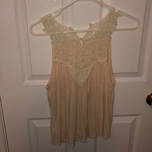 Light pink tank top with white lace